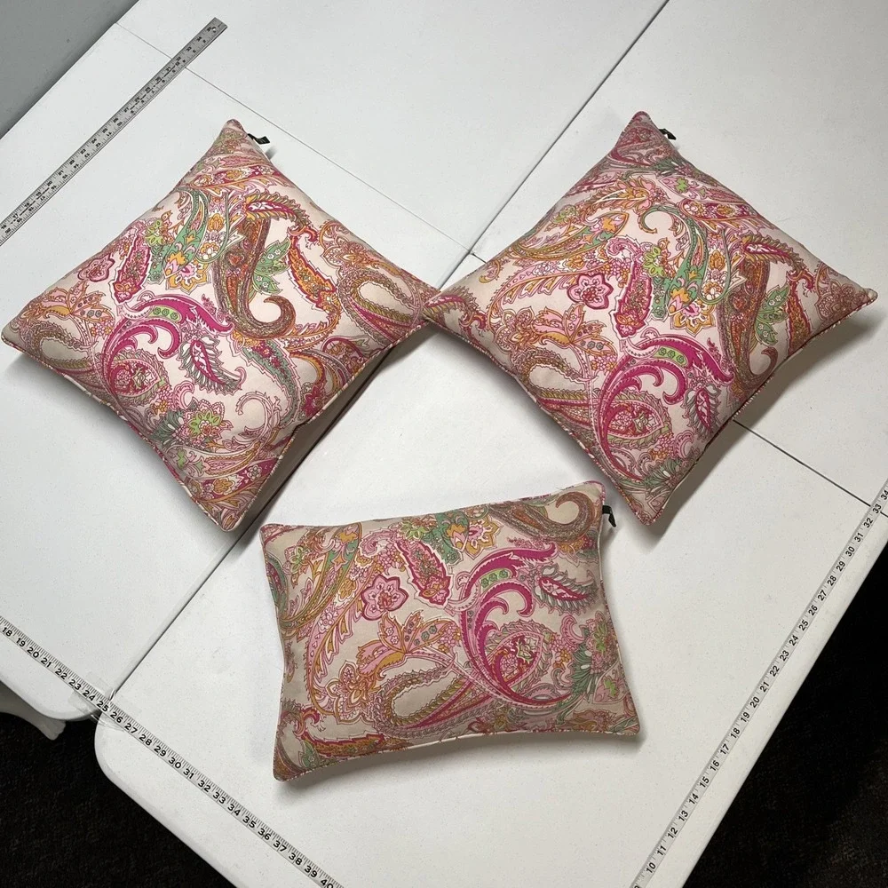 Lauren Ralph Lauren Throw Pillows Pink Paisley Down Filled Set Of 3 Preppy